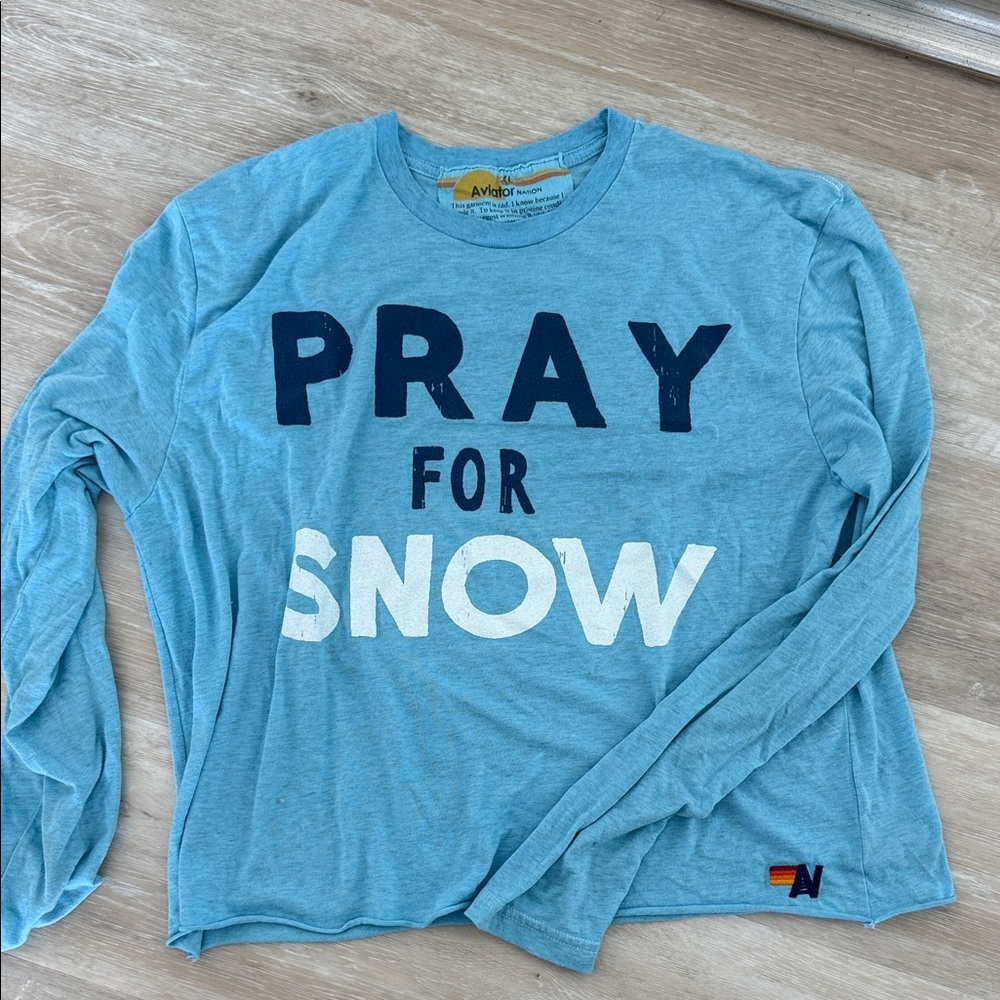 Aviator Nation Kids Teal 'Pray for Snow' Long Sleeve Tee